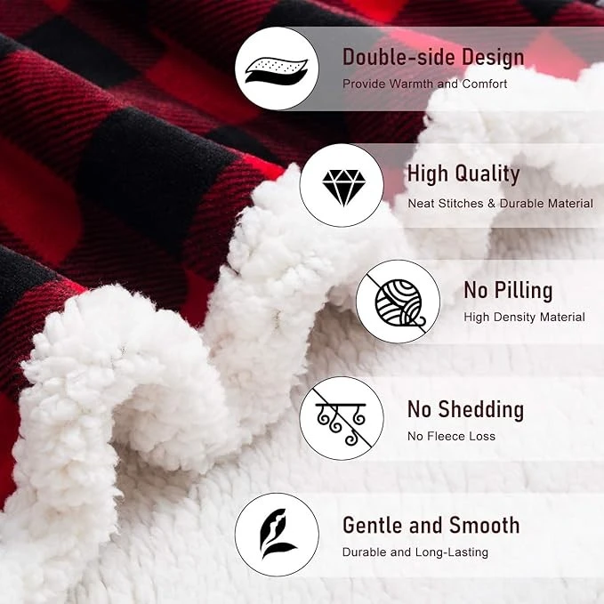 Christmas Sherpa Fleece Throw Blanket - Red Buffalo Plaid (Winter Warmth) best