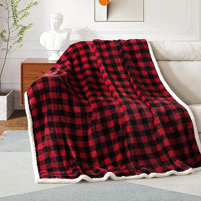 Christmas Sherpa Fleece Throw Blanket - Red Buffalo Plaid (Winter Warmth) factory