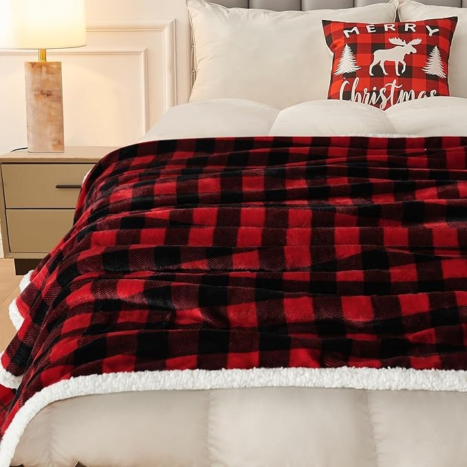Christmas Sherpa Fleece Throw Blanket - Red Buffalo Plaid (Winter Warmth) factory