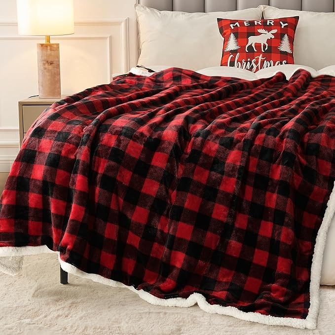 Christmas Sherpa Fleece Throw Blanket - Red Buffalo Plaid (Winter Warmth) price